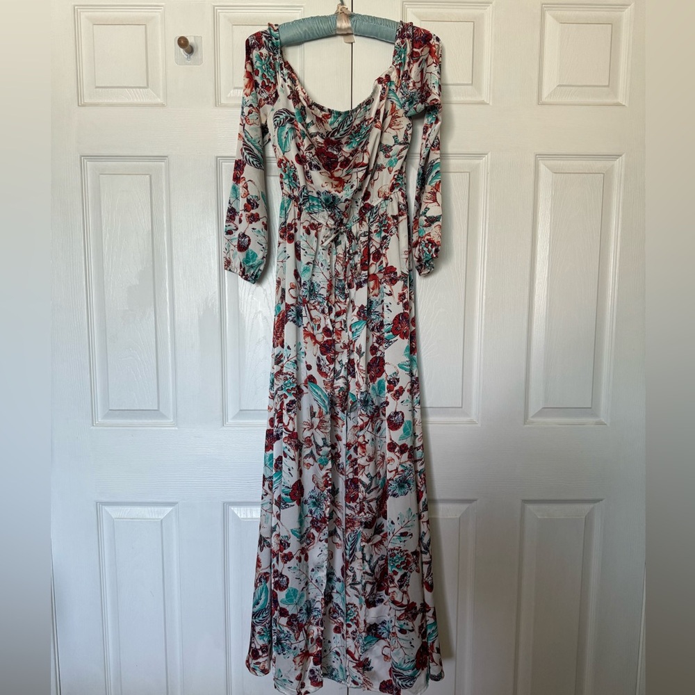 Oober Swank floral split front dress with short romper